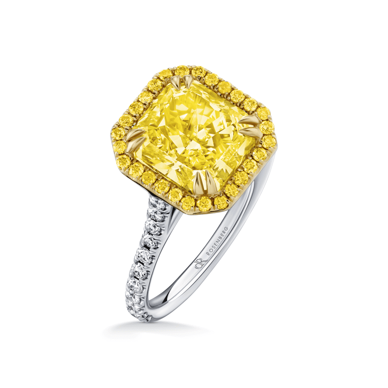 4 Carat Fancy Intense Yellow VS2 Radiant Cut Diamond Ring