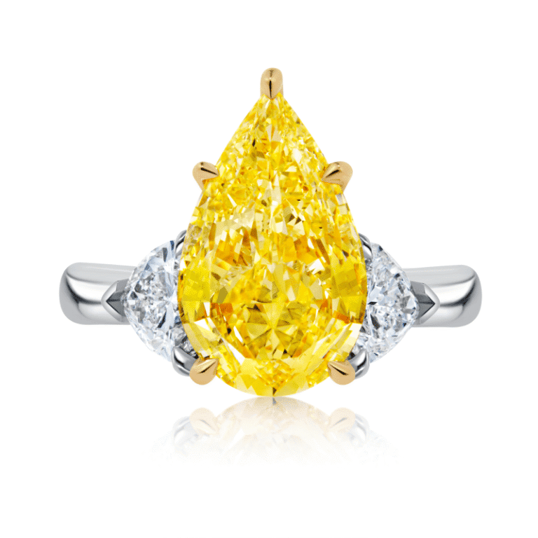 4 Carat Fancy Yellow VS2 Pear Shape Diamond Ring