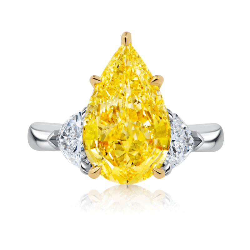 4 Carat Fancy Yellow VS2 Pear Shape Diamond Ring