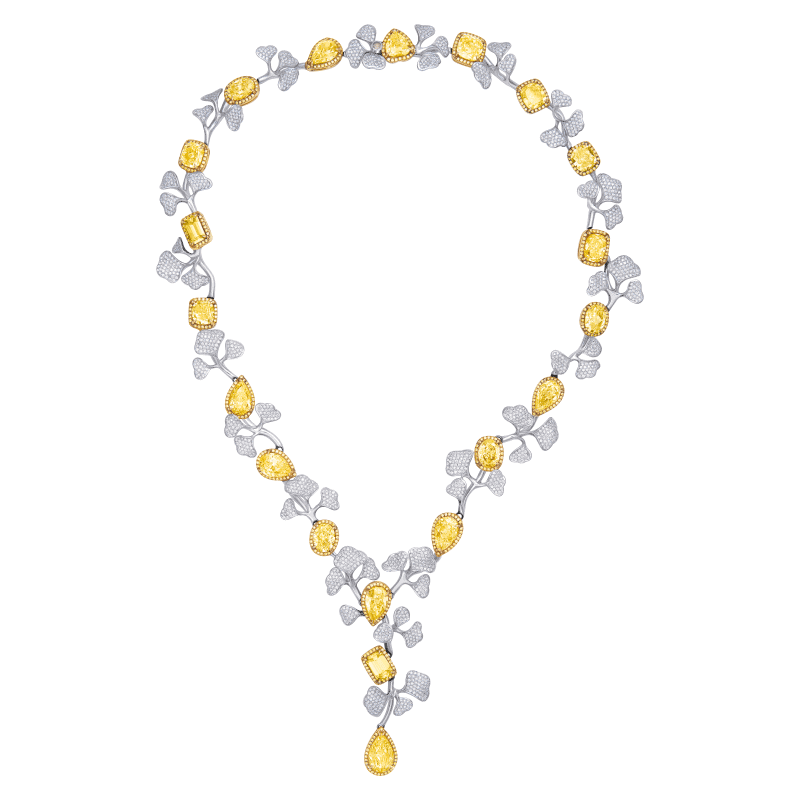 40 Carat Light Yellow Vs Multi Shape Diamond Necklace