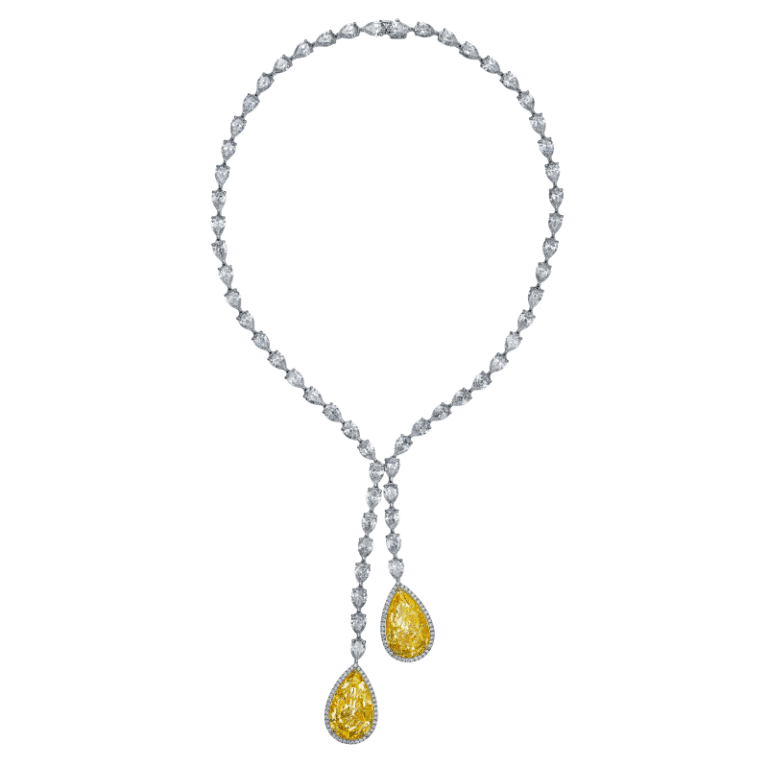40 Carat Fancy Yellow VS2 Drope Pear Shape Diamond Necklace