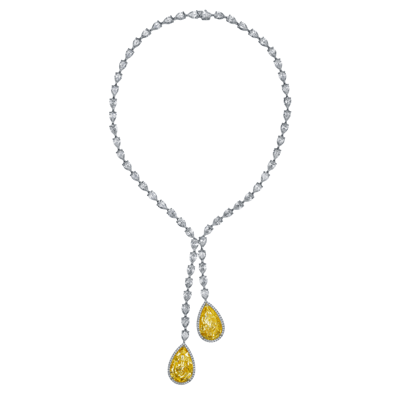 40 Carat Fancy Yellow VS2 Drope Pear Shape Diamond Necklace