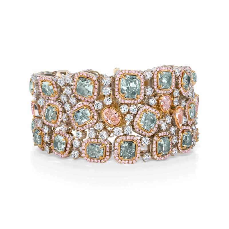47 Carat Fancy Pink Green Multi Shape Diamond Bracelet
