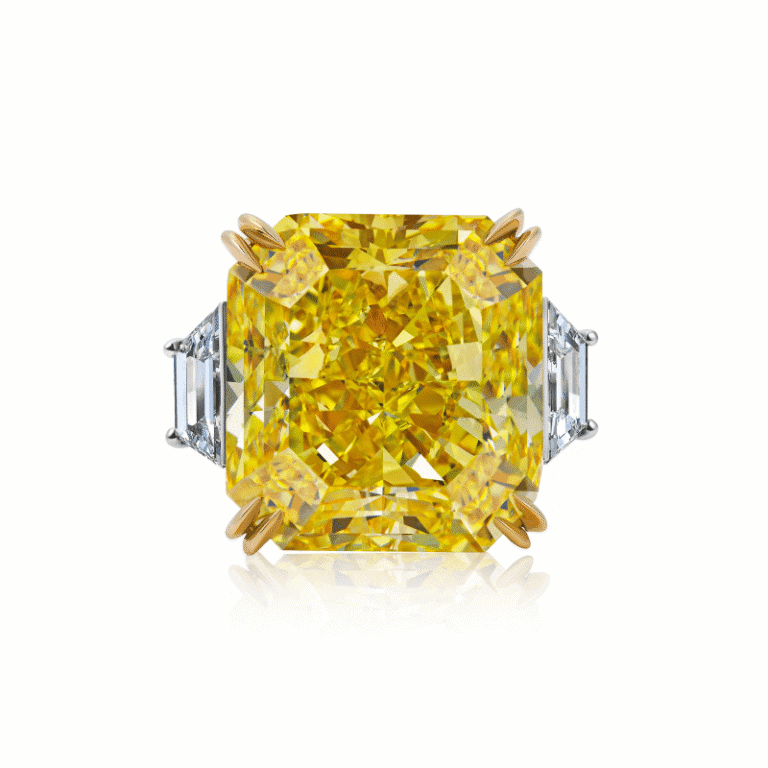 50 Carat Fancy Vivid Yellow VVS1 Radiant Cut Diamond Ring