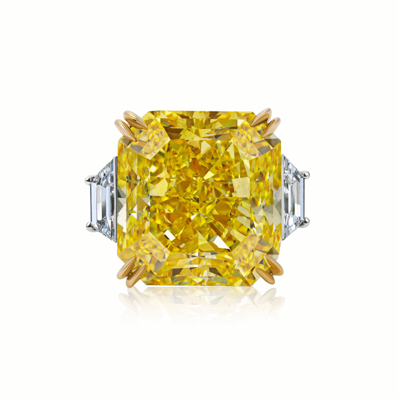 50 Carat Fancy Vivid Yellow VVS1 Radiant Cut Diamond Ring