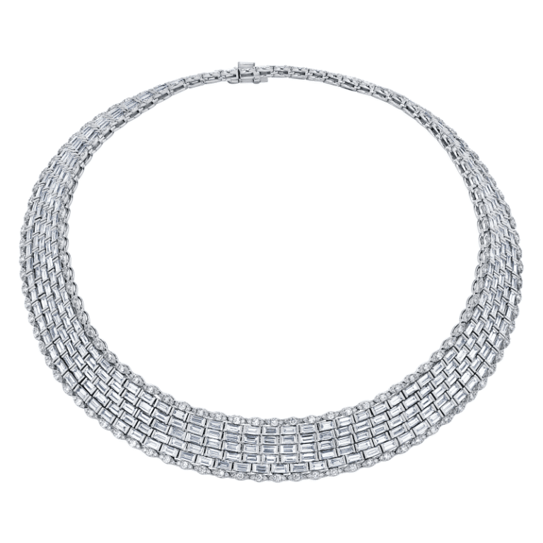 55 Carat Brilliant Choker Round Cut Diamond Necklace