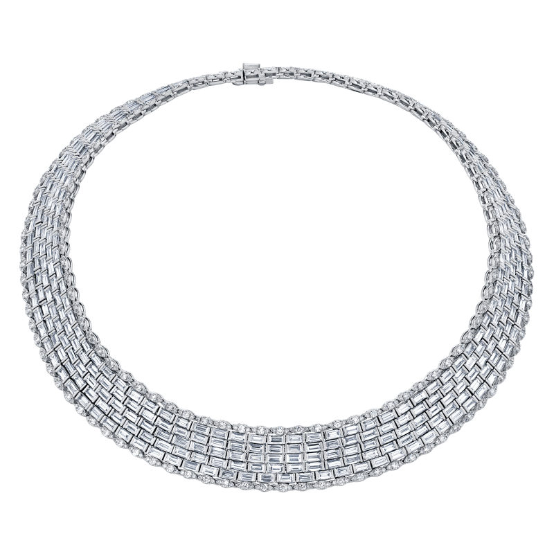 55 Carat Brilliant Choker Round Cut Diamond Necklace