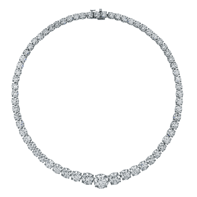 59 Carat D-F Flawless-VS2 Round Brilliant Cut Diamond Riviera Necklace