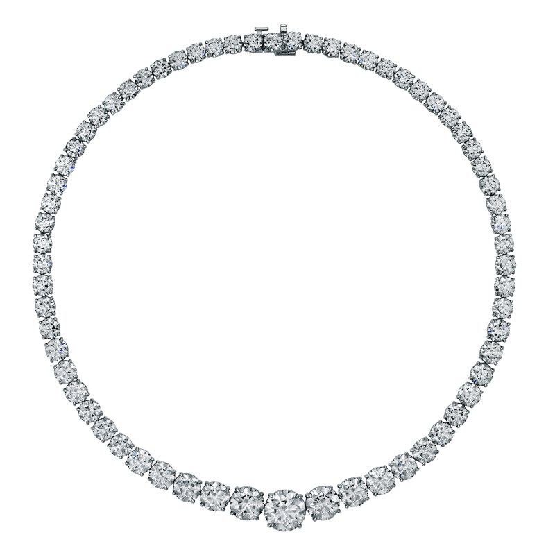 59 Carat D-F Flawless-VS2 Round Brilliant Cut Diamond Riviera Necklace