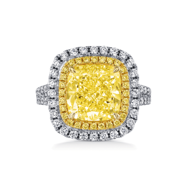 6 Carat Light Yellow VS2 Cushion Cut Diamond Ring