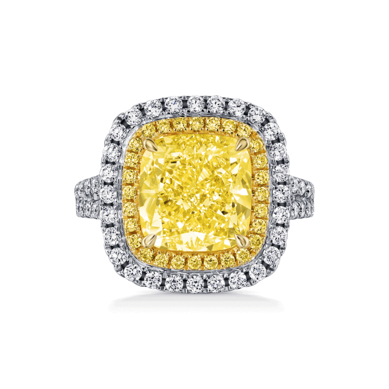 6 Carat Light Yellow VS2 Cushion Cut Diamond Ring