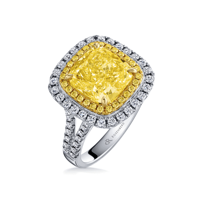 6 Carat Light Yellow VS2 Cushion Cut Diamond Ring