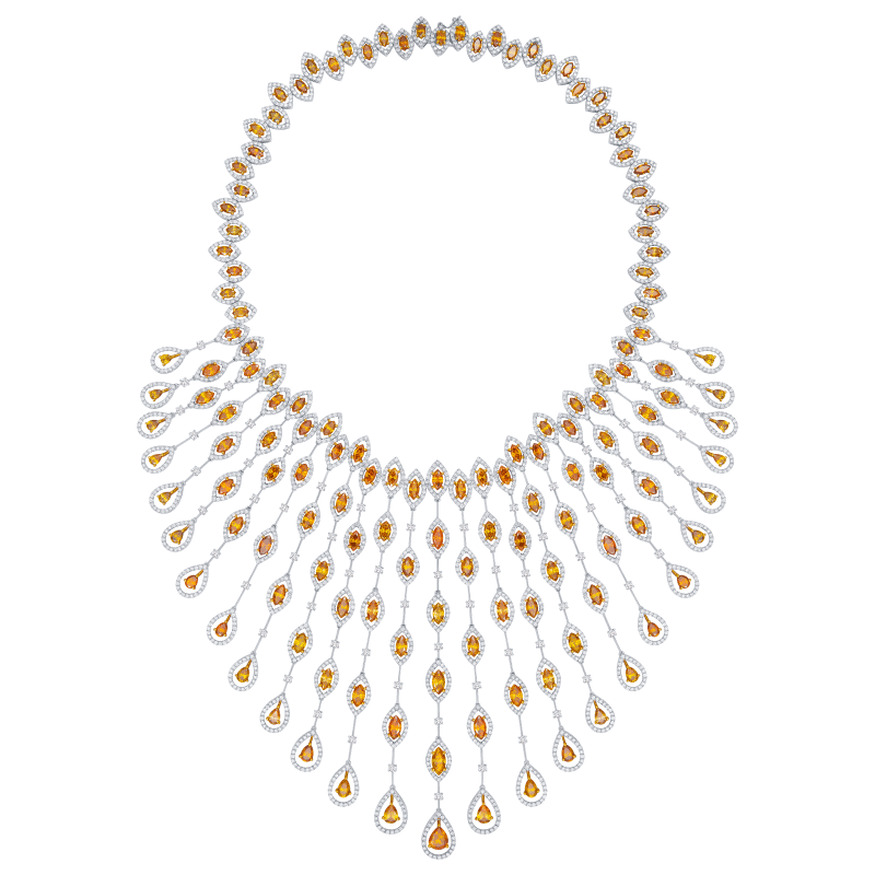 65 Carat Fancy Vivid Yellow Orange Marquise Shape Diamond Necklace