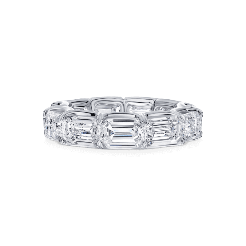 8 Carat East To West D – G VS2 – SI2 Eternity Band Emerald Cut Diamond Ring