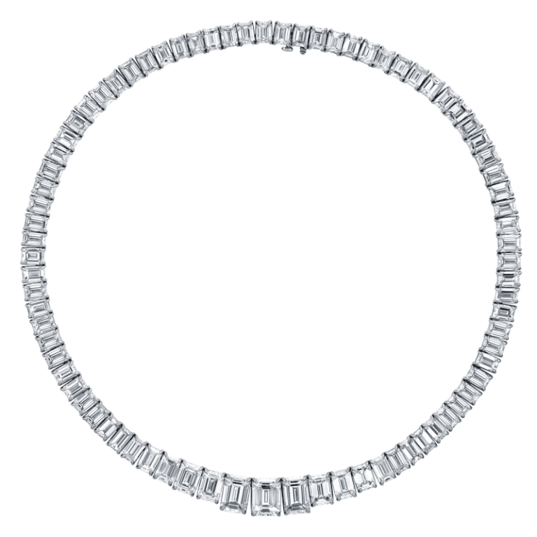 73 Carat G-I-VS2 Emerald Cut Diamond Riviera Necklace