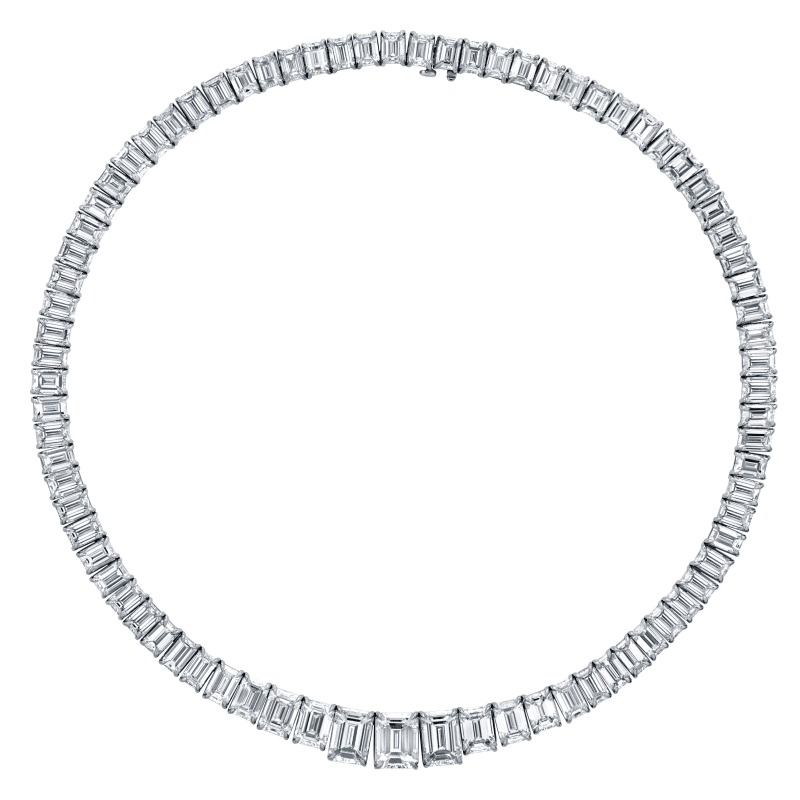 73 Carat G-I-VS2 Emerald Cut Diamond Riviera Necklace