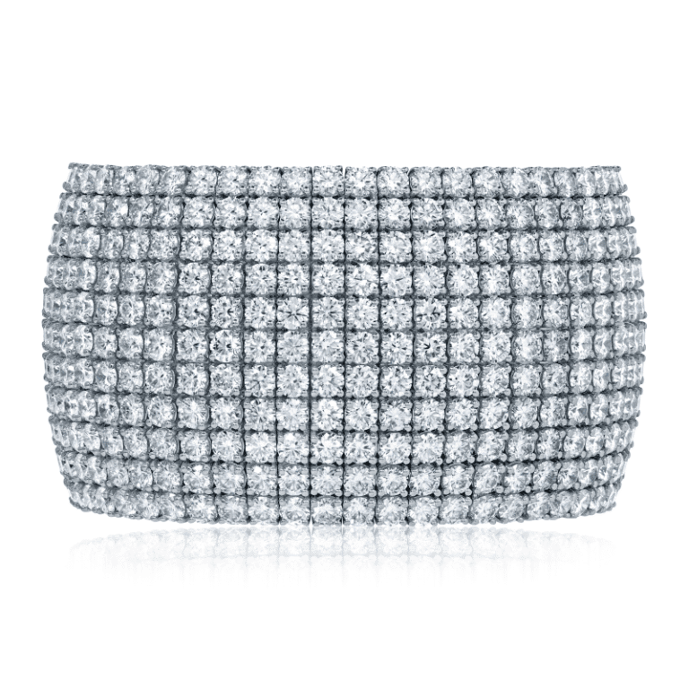 75 Carat D-F Flawless-VS2 Cuff Round Brilliant Cut Diamond Bracelet