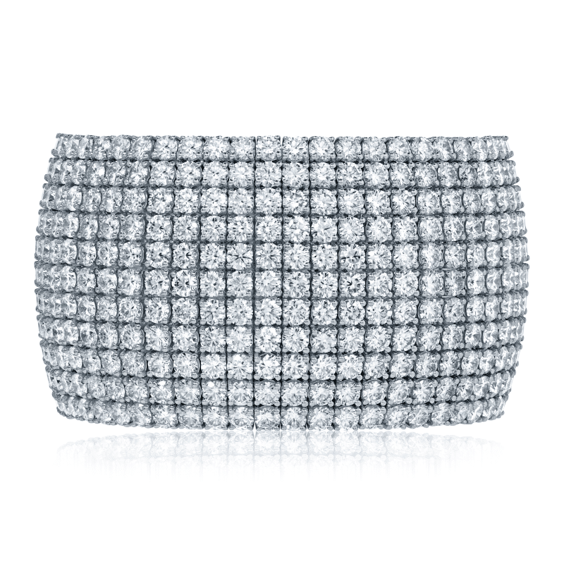 75 Carat D-F Flawless-VS2 Cuff Round Brilliant Cut Diamond Bracelet