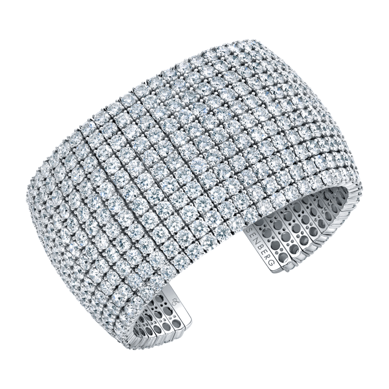 75 Carat D-F Flawless-VS2 Cuff Round Brilliant Cut Diamond Bracelet