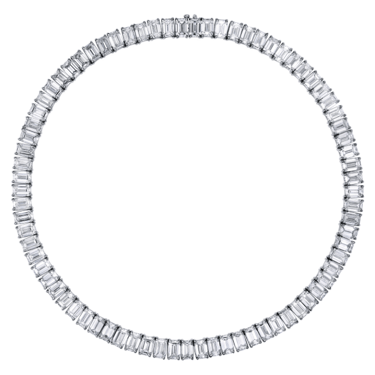 79 Carat J-K VVS1-VS1 Emerald Cut Diamond Necklace