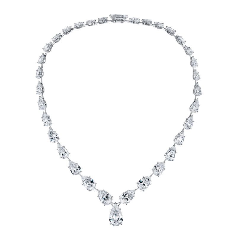 79 Carat All D Flawless Pear Shape Diamond Riviera Necklace
