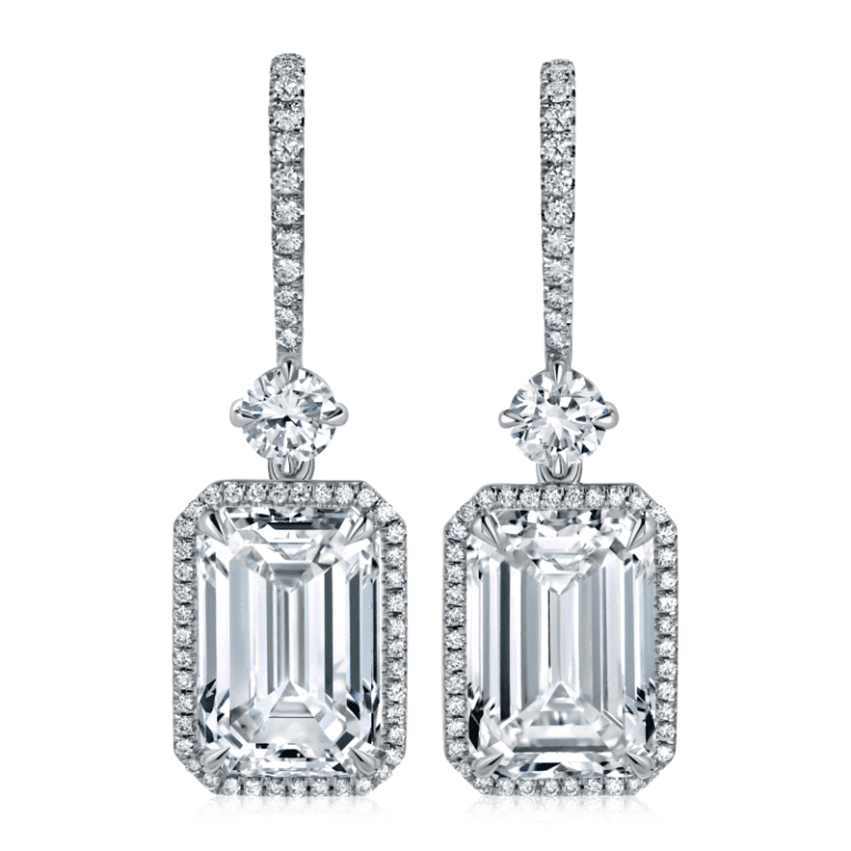 14ct F VVS1 Emerald Cut Diamond Earrings