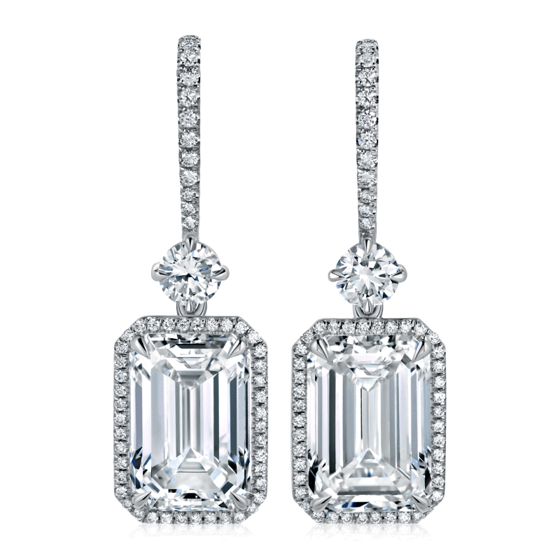 14ct F VVS1 Emerald Cut Diamond Earrings