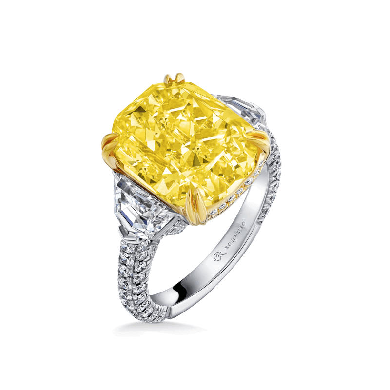 8 Carat Fancy Yellow VS1 Cushion Cut Diamond Ring