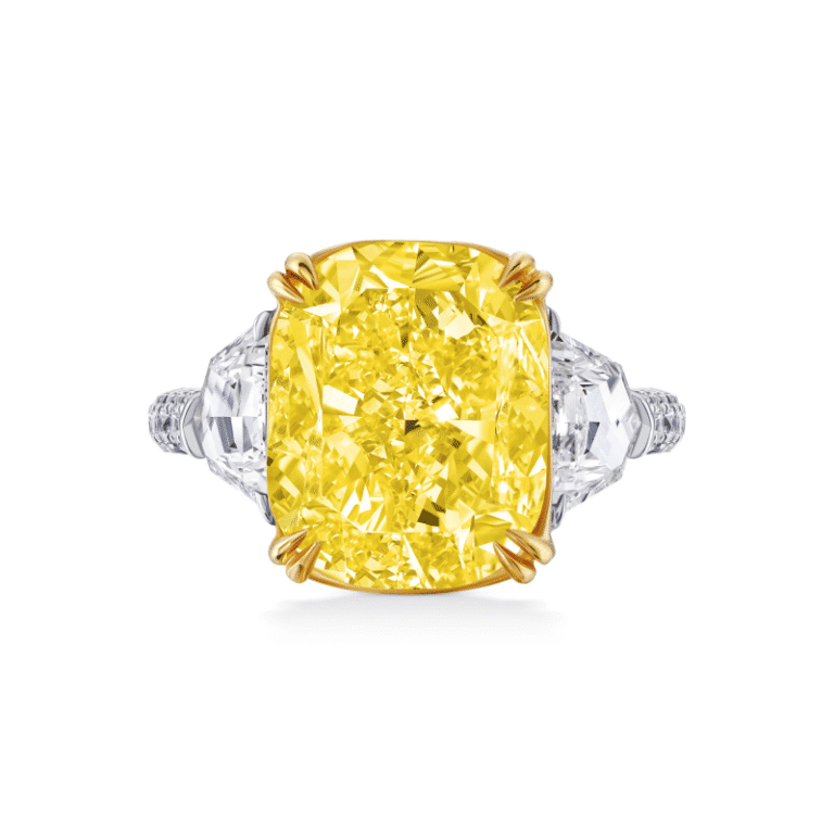 8 Carat Fancy Yellow VS1 Cushion Cut Diamond Ring