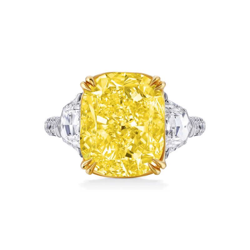 8 Carat Fancy Yellow VS1 Cushion Cut Diamond Ring