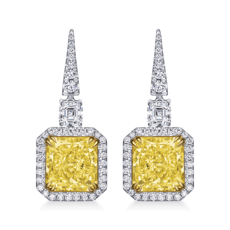 10 Carat Fancy Yellow VVS2 Radiant Cut Diamond Earrings