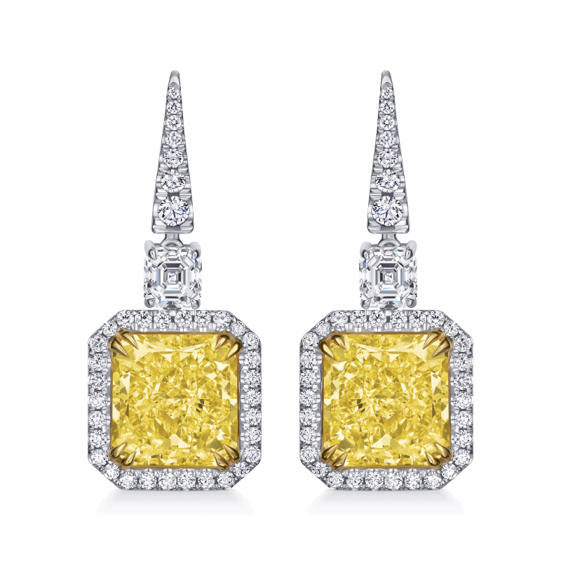10 Carat Fancy Yellow VVS2 Radiant Cut Diamond Earrings
