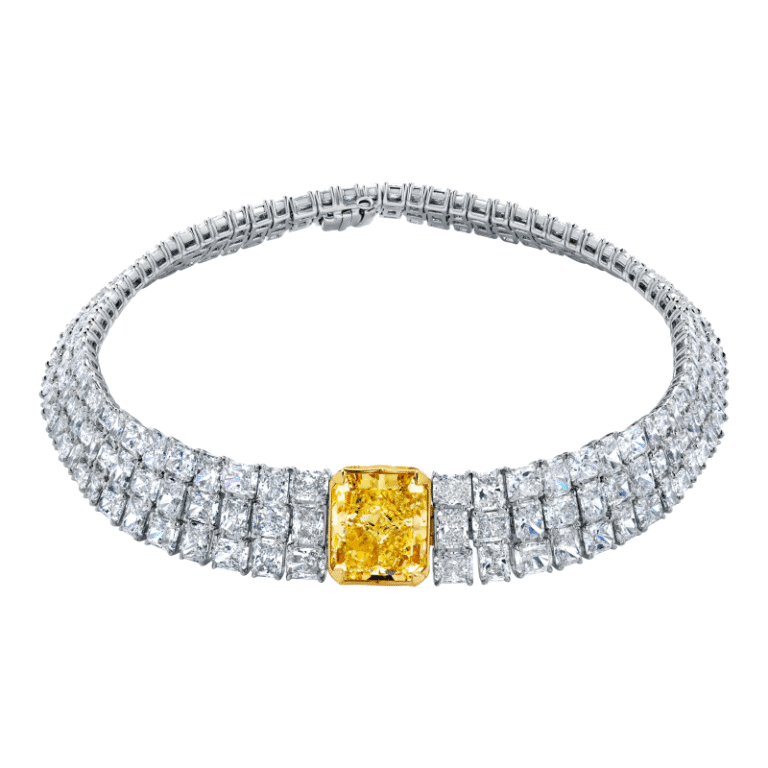 91 Carat Cuts With A 20.01ct Fancy Yellow Choker Radiant Cut Diamond Necklace