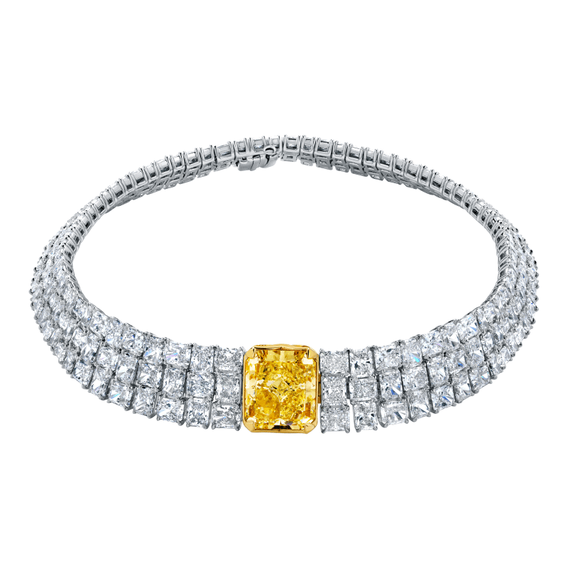 91 Carat Cuts With A 20.01ct Fancy Yellow Choker Radiant Cut Diamond Necklace