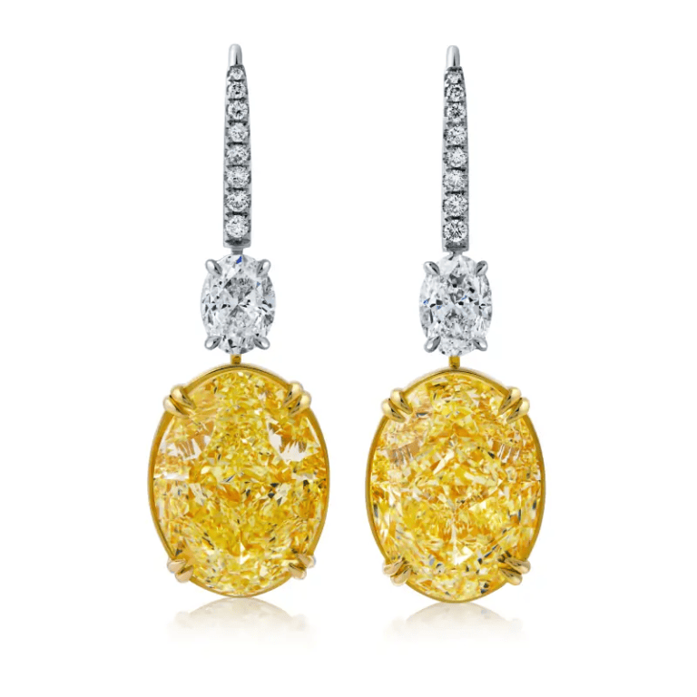 20 Carat Fancy Yellow VS1-VS2 Oval Cut Diamond Earrings