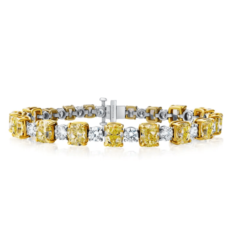 26 Carat Fancy Yellow & White VVS1-VS2 Radiant Cut Diamond Bracelet