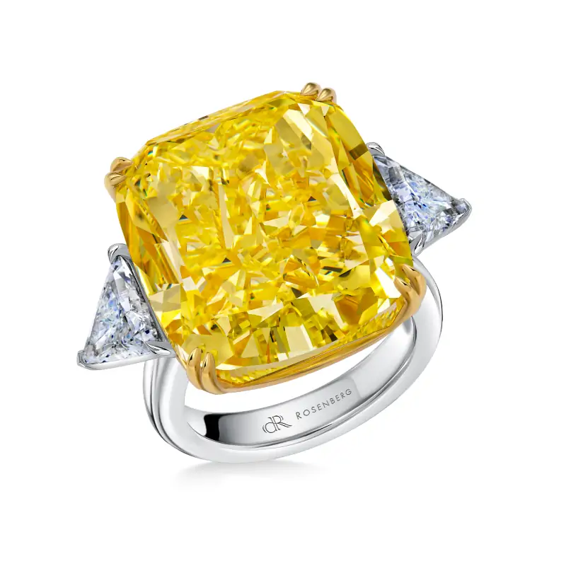 38 Carat Fancy Vivid Yellow VVS2 Cushion Cut Diamond Ring