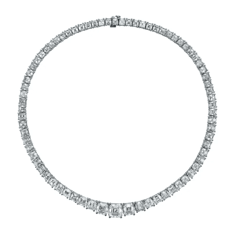 72 Carat D-F Flawless-VS2 Asscher Cut Diamond Riviera Necklace