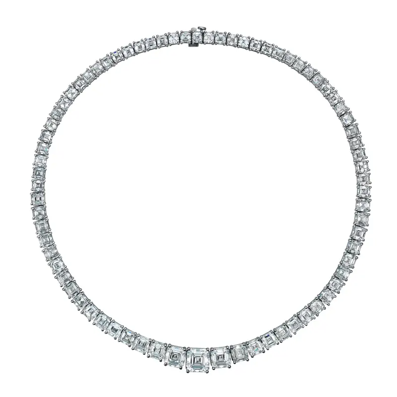 72 Carat D-F Flawless-VS2 Asscher Cut Diamond Riviera Necklace