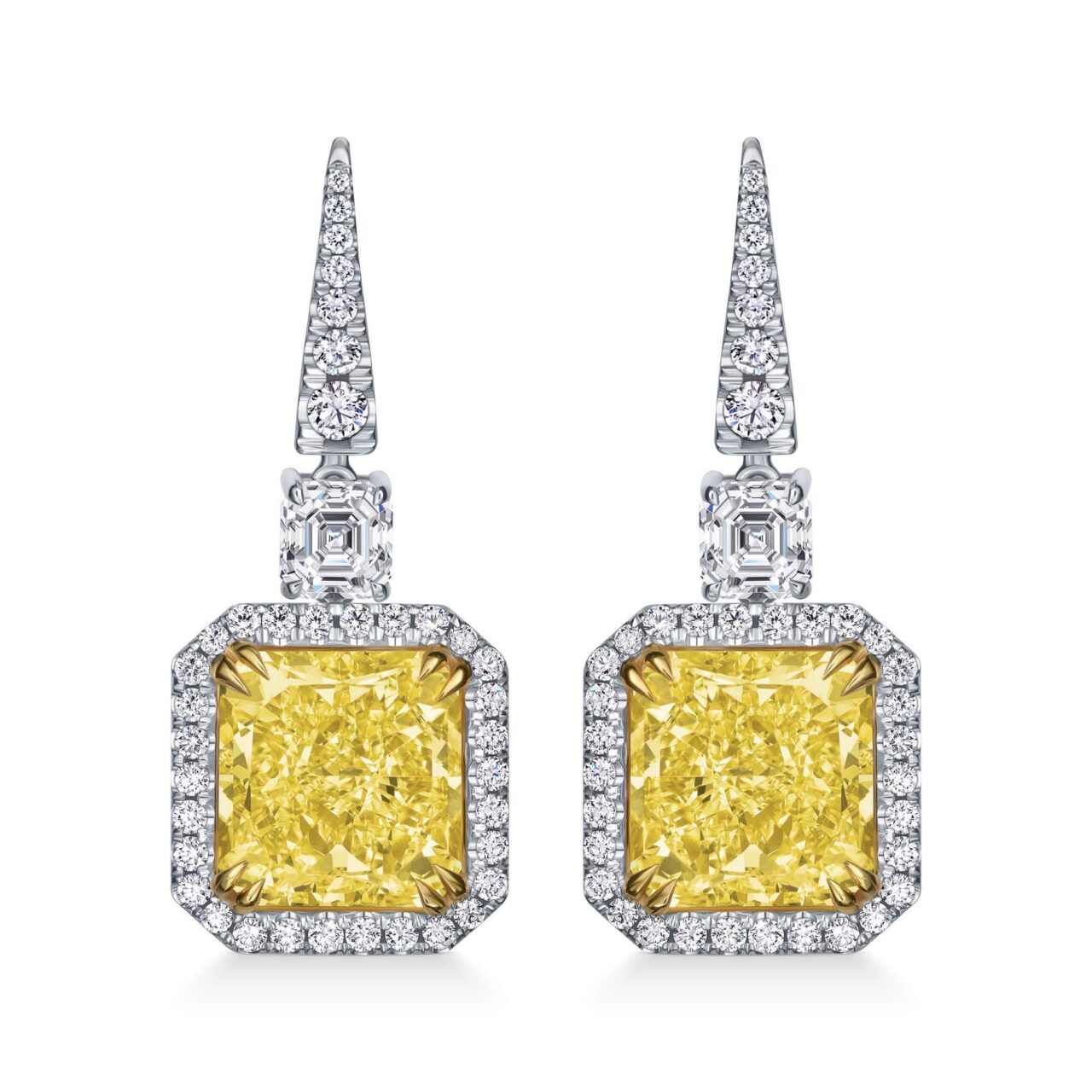 Radiant Cut Fancy Yellow Diamond Earrings
