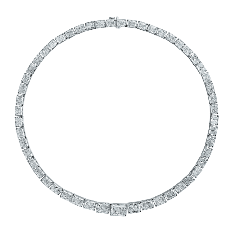 67 Carat D-F Flawless-VS2 Radiant Cut Diamond Riviera Necklace