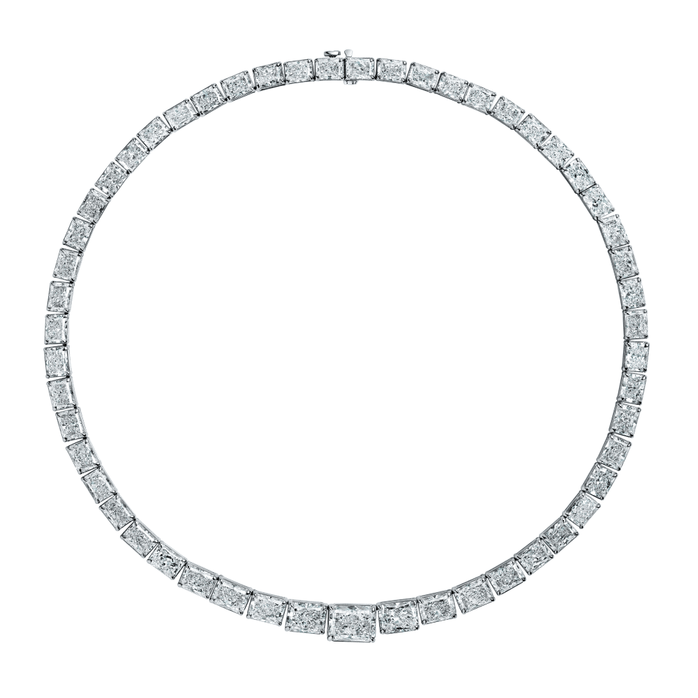 67 Carat D-F Flawless-VS2 Radiant Cut Diamond Riviera Necklace