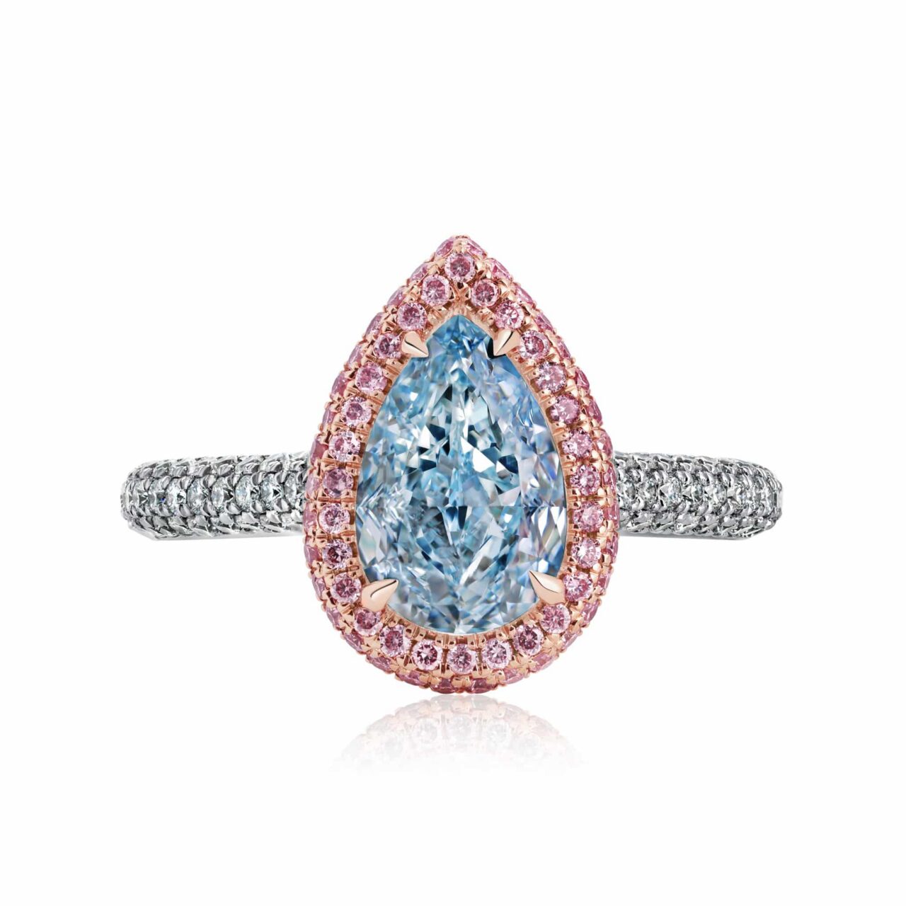 2 Carat Fancy Intense Greenish Blue VS1 Pear Shape Diamond Ring