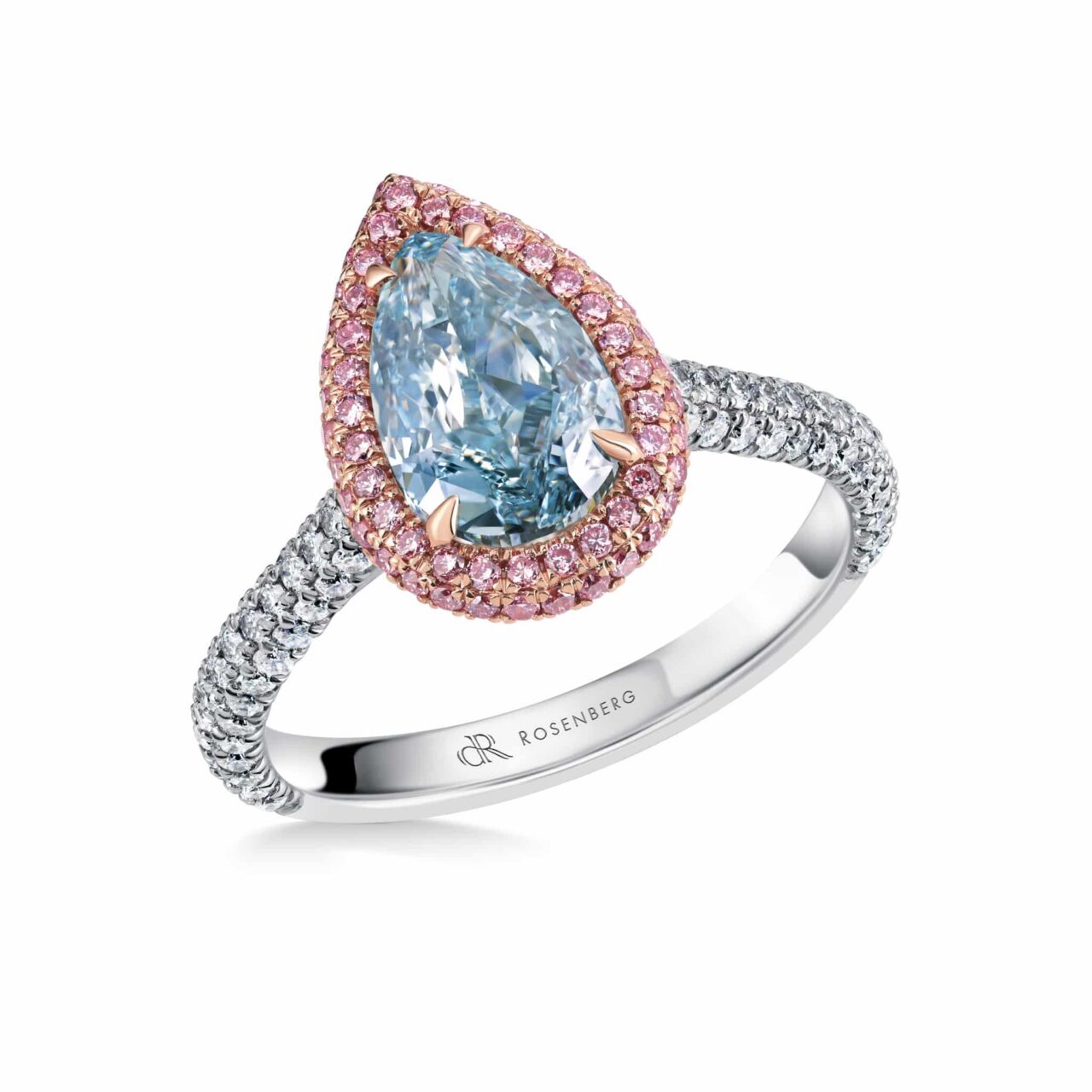 2 Carat Fancy Intense Greenish Blue VS1 Pear Shape Diamond Ring