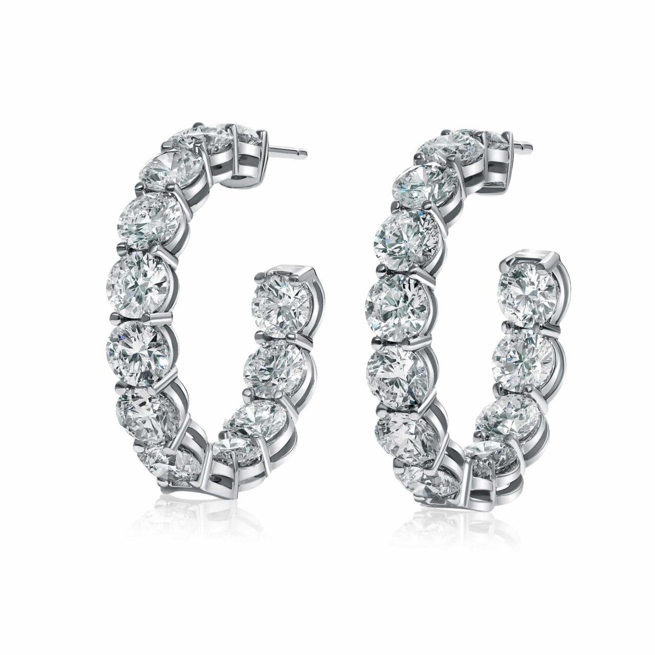 13 Carat F VS2 Inside Out Hoop Round Brilliant Cut Diamond Earrings
