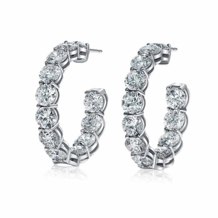 13 Carat F VS2 Inside Out Hoop Round Brilliant Cut Diamond Earrings