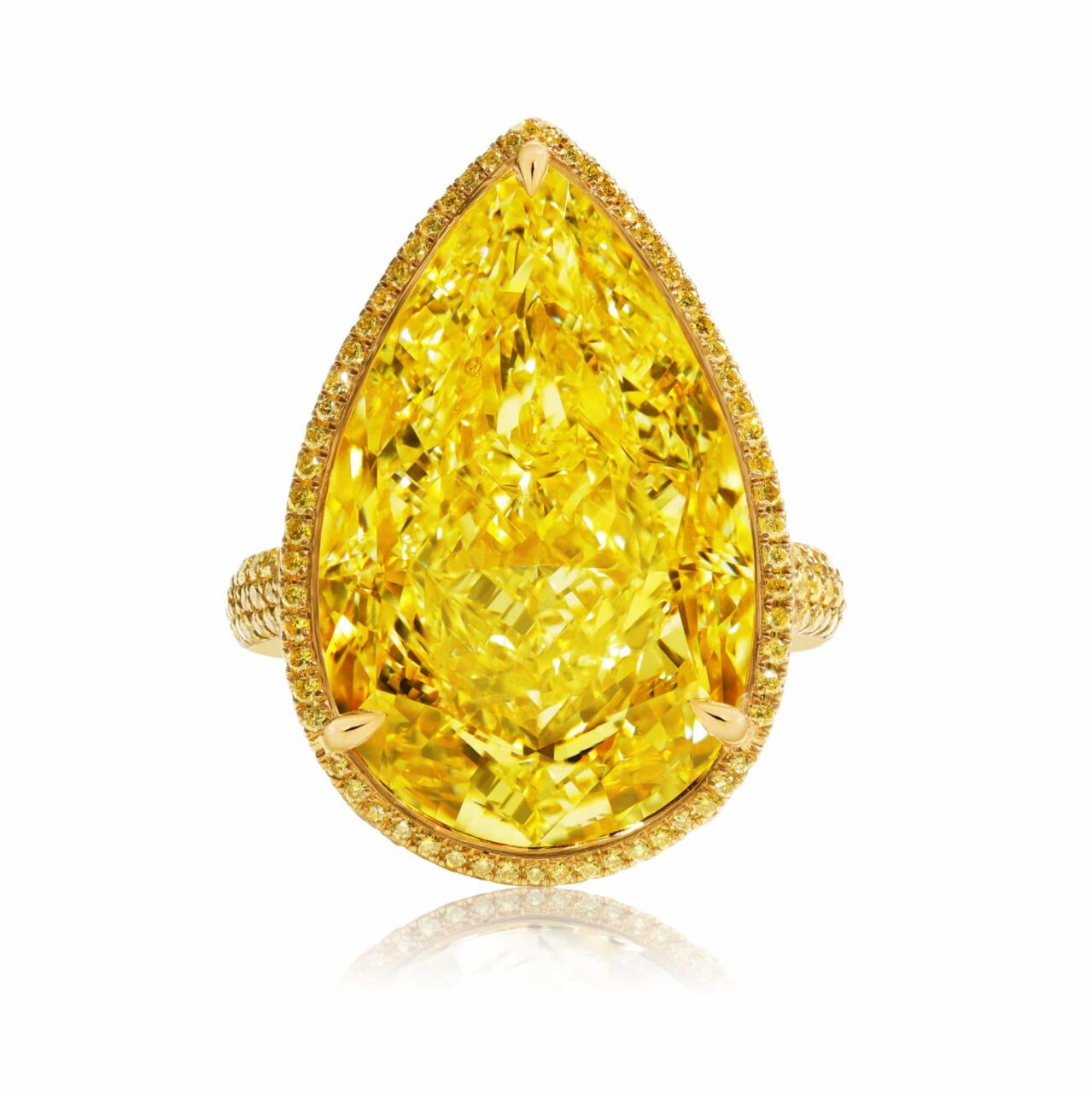 20 Carat Fancy Intense Yellow VS2 Pear Shape Diamond Ring