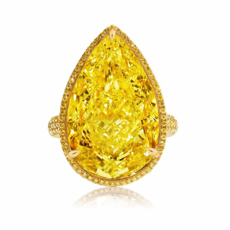 20 Carat Fancy Intense Yellow VS2 Pear Shape Diamond Ring