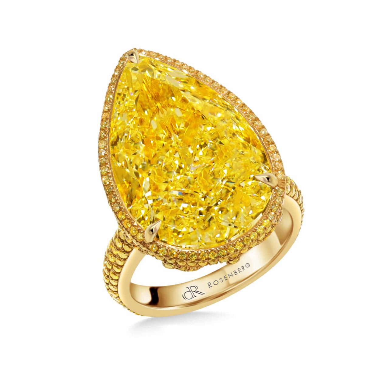 20 Carat Fancy Intense Yellow VS2 Pear Shape Diamond Ring