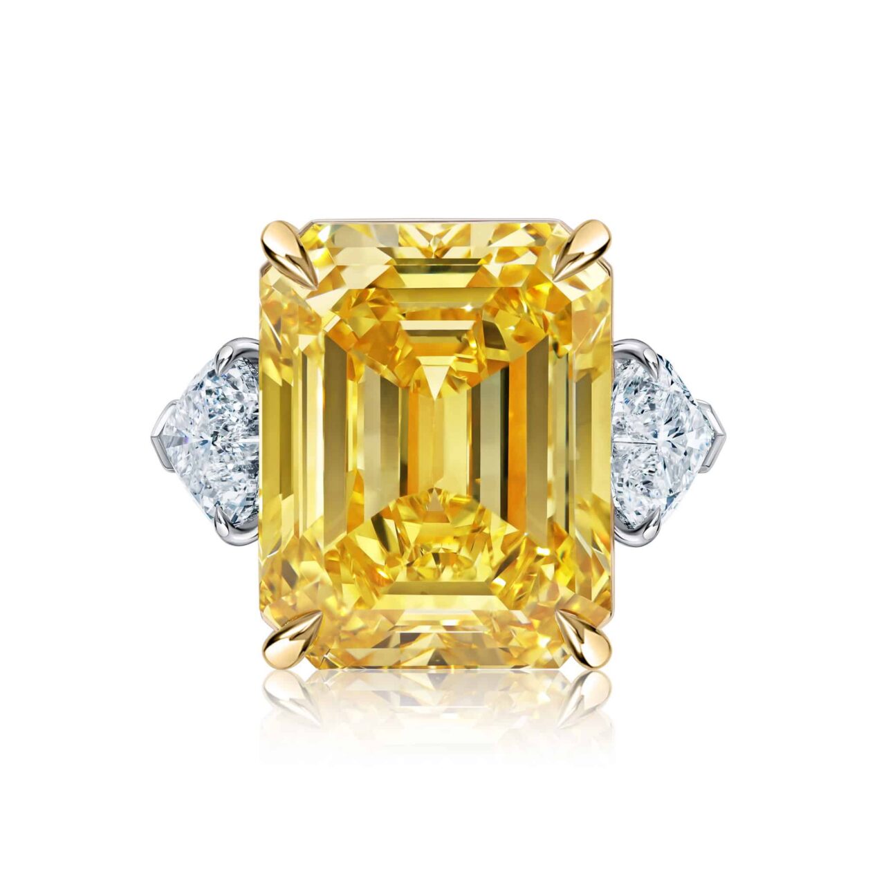 20 Carat Fancy Deep Yellow VS2 Emerald Cut Diamond Ring